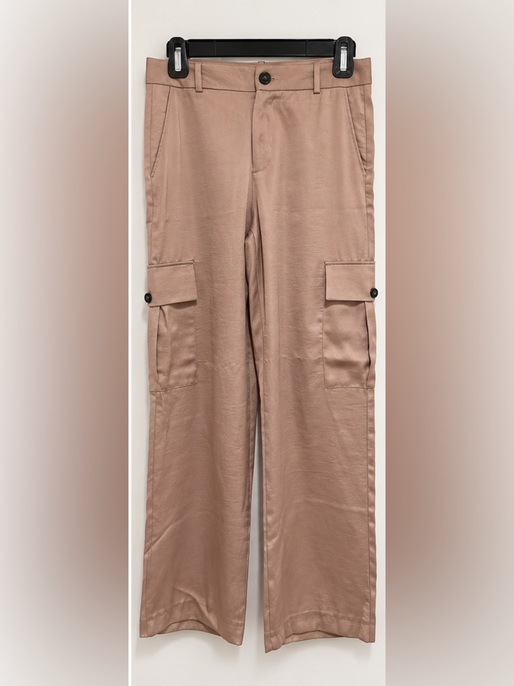 ZARA Taupe Satin Cargo Wide Leg Pants Size M